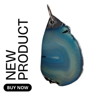 NEW Blue Agate Pendant with Silver Outlined Plating